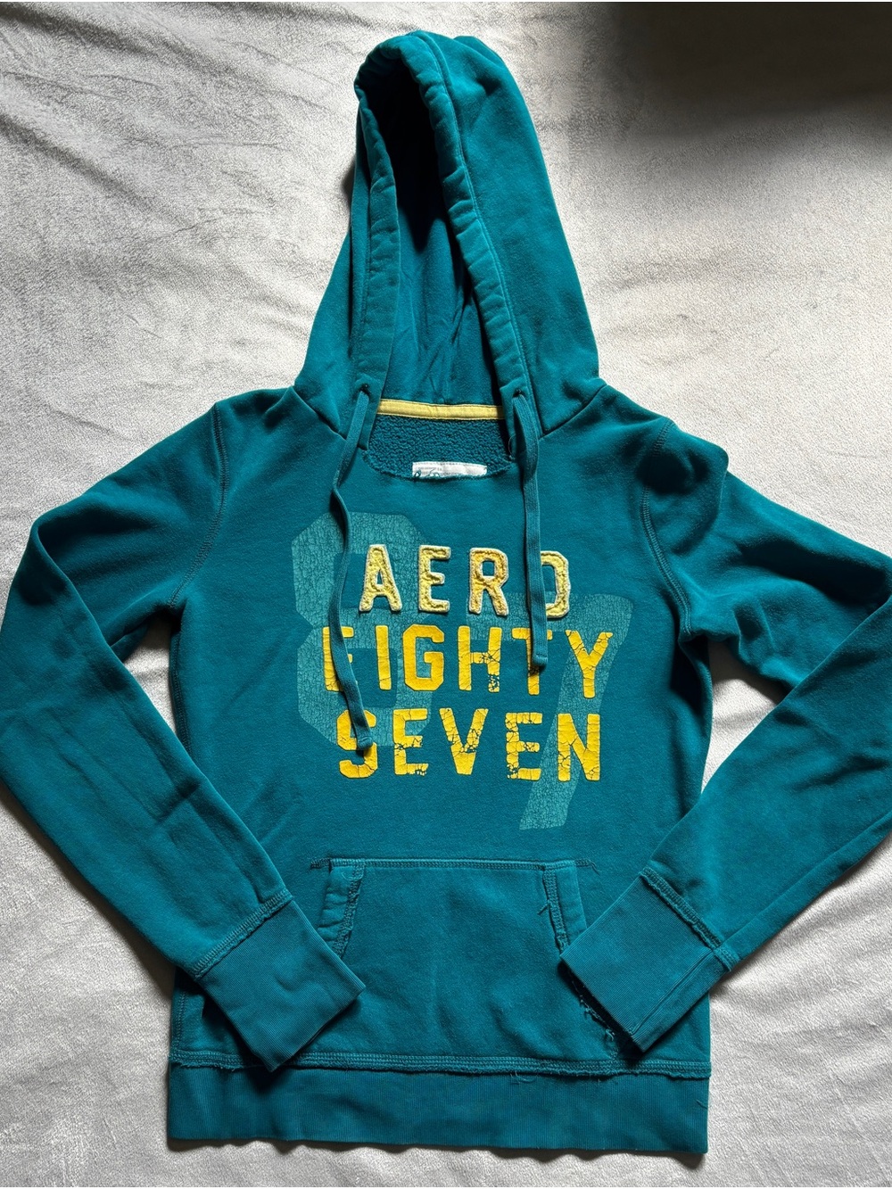 Aeropostale Teal Hoodie with Yellow 'Eighty Seven' Graphic